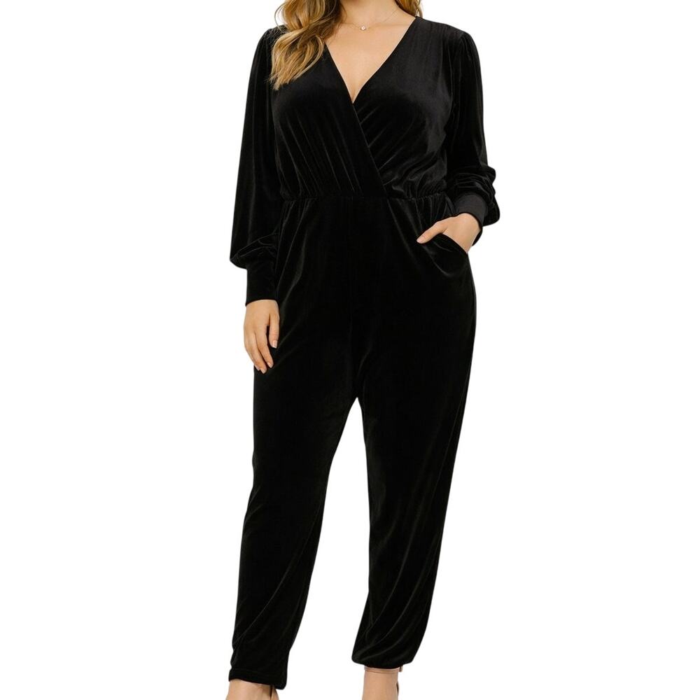 Eloquii Velvet Jumpsuit Womens Plus 24 Relaxed Fit Special Occasion Formal